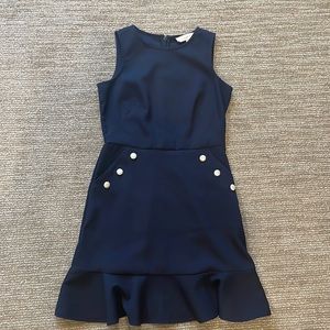 Loft Petite navy dress with button pockets